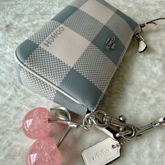 Coach Nolita 19 bag purse in buffalo plaid chalk / gray with pink cherry charm - Picture 3 of 10
